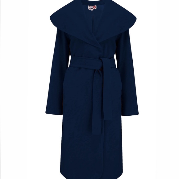 The "Monroe" Wrap Coat in Navy Blue - Picture 4 of 6